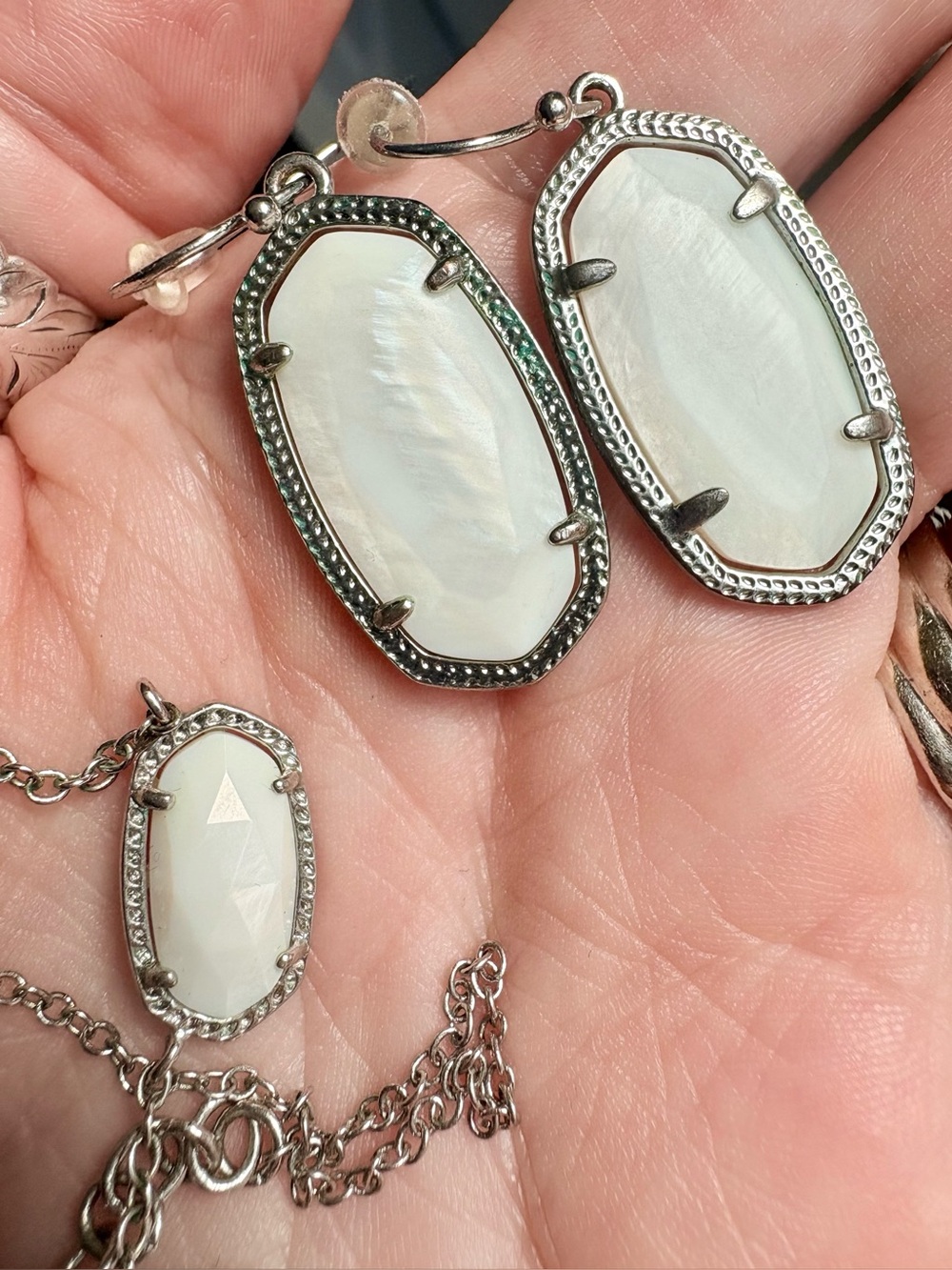 3 Piece Set-Kendra Scott Ellie & Elisa White Mother of Pearl & Silver